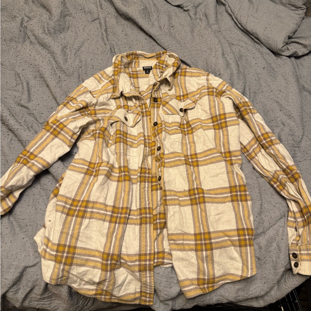 Patagonia Yellow and White Plaid Button Down Shirt